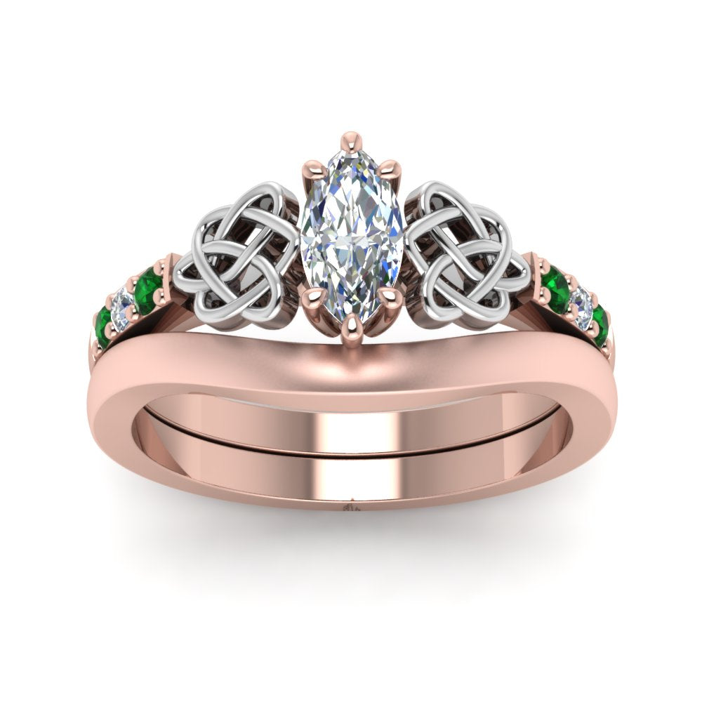 celtic-knot-marquise-cut-diamond-ring-with-plain-band-set-with-emerald-in-rose-gold-FDENS2255B3MQGEMGRANGLE5-NL-RG?v=1756976752