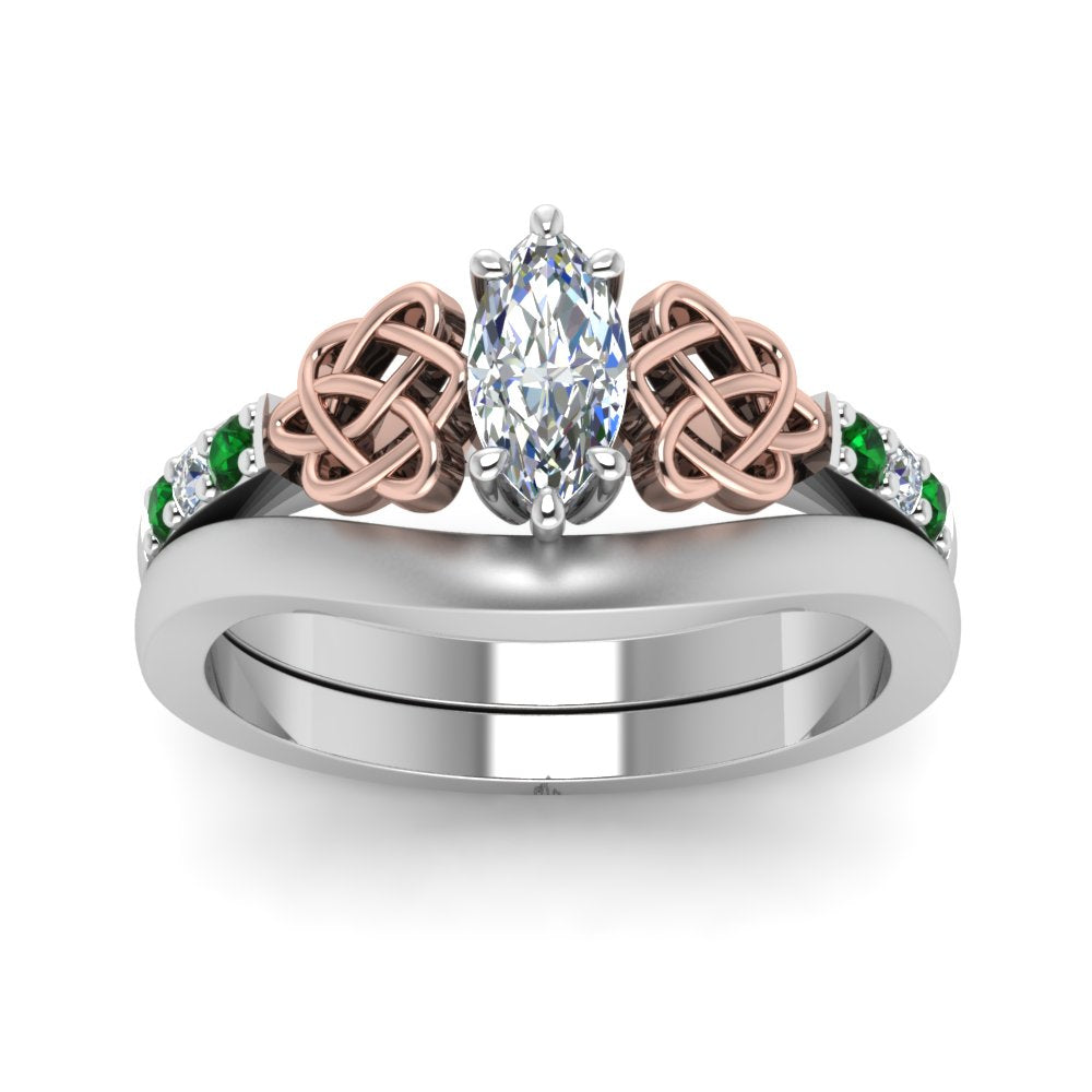 celtic-knot-marquise-cut-diamond-ring-with-plain-band-set-with-emerald-in-white-gold-FDENS2255B3MQGEMGRANGLE5-NL-WG?v=1756976752