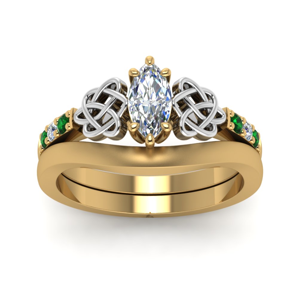 celtic-knot-marquise-cut-diamond-ring-with-plain-band-set-with-emerald-in-yellow-gold-FDENS2255B3MQGEMGRANGLE5-NL-YG?v=1756976751