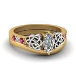 Load image into Gallery viewer, celtic-knot-marquise-cut-diamond-ring-with-plain-band-set-with-pink-sapphire-in-yellow-gold-FDENS2255B3MQGSADRPI-NL-YG?v=1756976751
