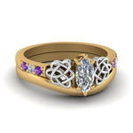 Load image into Gallery viewer, celtic-knot-marquise-cut-diamond-ring-with-plain-band-set-with-violet-topaz-in-yellow-gold-FDENS2255B3MQGVITO-NL-YG?v=1756976752

