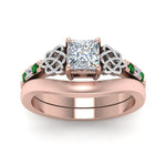 Load image into Gallery viewer, celtic-knot-princess-cut-diamond-ring-with-plain-band-set-with-emerald-in-rose-gold-FDENS2255B3PRGEMGRANGLE5-NL-RG_22110701-f9ac-4d0f-bd05-9ad5cc2ff6a3?v=1756976853

