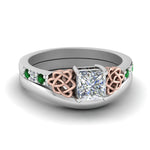 Load image into Gallery viewer, celtic-knot-princess-cut-diamond-ring-with-plain-band-set-with-emerald-in-white-gold-FDENS2255B3PRGEMGR-NL-WG_6e36a940-d175-4497-a47a-f12f1575aad8?v=1756976852
