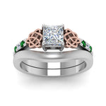 Load image into Gallery viewer, celtic-knot-princess-cut-diamond-ring-with-plain-band-set-with-emerald-in-white-gold-FDENS2255B3PRGEMGRANGLE5-NL-WG_b51ac6e1-8553-4bca-8654-13cfc7a8a02e?v=1756976853
