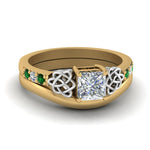 Load image into Gallery viewer, celtic-knot-princess-cut-diamond-ring-with-plain-band-set-with-emerald-in-yellow-gold-FDENS2255B3PRGEMGR-NL-YG_cca9a11e-166a-4142-87cf-069368822dd6?v=1756976852

