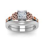 Load image into Gallery viewer, celtic-knot-princess-cut-diamond-ring-with-plain-band-set-with-orange-sapphire-in-white-gold-FDENS2255B3PRGSAORANGLE5-NL-WG_d1522d7f-1604-4ce6-9ce7-ddd91acc215c?v=1756976852
