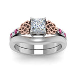 Load image into Gallery viewer, celtic-knot-princess-cut-diamond-ring-with-plain-band-set-with-pink-sapphire-in-white-gold-FDENS2255B3PRGSADRPIANGLE5-NL-WG_01850b92-577b-48b3-bb41-4a18b189df7a?v=1756976852
