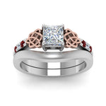 Load image into Gallery viewer, celtic-knot-princess-cut-diamond-ring-with-plain-band-set-with-ruby-in-white-gold-FDENS2255B3PRGRUDRANGLE5-NL-WG_22ba5b81-54a7-4036-af4b-a99b3010048f?v=1756976852
