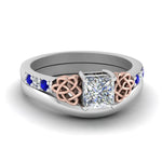 Load image into Gallery viewer, celtic-knot-princess-cut-diamond-ring-with-plain-band-set-with-sapphire-in-white-gold-FDENS2255B3PRGSABL-NL-WG_3fbb8673-95df-4d7c-ad33-f9da2b9d332d?v=1756976852

