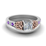 Load image into Gallery viewer, celtic-knot-princess-cut-diamond-ring-with-plain-band-set-with-violet-topaz-in-white-gold-FDENS2255B3PRGVITO-NL-WG_3b1ccefb-2dfc-469c-931e-0c54cedabdc7?v=1756976852
