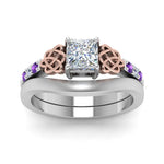 Load image into Gallery viewer, celtic-knot-princess-cut-diamond-ring-with-plain-band-set-with-violet-topaz-in-white-gold-FDENS2255B3PRGVITOANGLE5-NL-WG_be630fbd-beee-4ce6-9f48-60f08d31a1eb?v=1756976852
