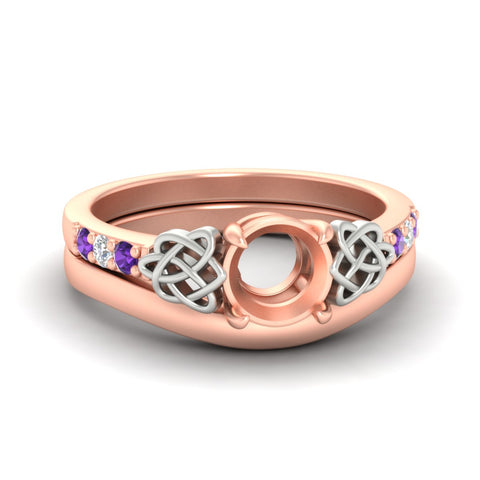 Semi Mount Celtic Knot Ring With Plain Band Set