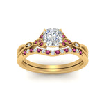 Load image into Gallery viewer, celtic-knot-split-cushion-cut-pink-sapphire-engagement-ring-in-yellow-gold-FD9609CUGSADRPI-NL-YG
