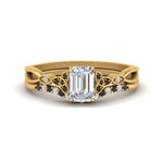 Load image into Gallery viewer, celtic-knot-split-emerald-cut-black-diamond-engagement-ring-in-yellow-gold-FD9609EMGBLACK-NL-YG
