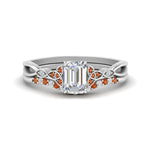 Load image into Gallery viewer, celtic-knot-split-emerald-cut-orange-sapphire-engagement-ring-in-white-gold-FD9609EMGSAOR-NL-WG
