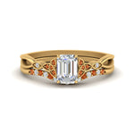 Load image into Gallery viewer, celtic-knot-split-emerald-cut-orange-sapphire-engagement-ring-in-yellow-gold-FD9609EMGSAOR-NL-YG

