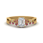Load image into Gallery viewer, celtic-knot-split-emerald-cut-pink-sapphire-engagement-ring-in-yellow-gold-FD9609EMGSADRPI-NL-YG
