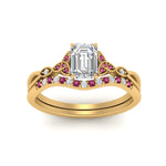 Load image into Gallery viewer, celtic-knot-split-emerald-cut-pink-sapphire-engagement-ring-in-yellow-gold-FD9609EMGSADRPI-NL-YG
