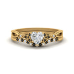 Load image into Gallery viewer, celtic-knot-split-heart-shaped-black-diamond-engagement-ring-in-yellow-gold-FD9609HTGBLACK-NL-YG
