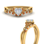 Load image into Gallery viewer, celtic-knot-split-heart-shaped-orange-sapphire-engagement-ring-in-yellow-gold-FD9609HTGSAOR-NL-YG
