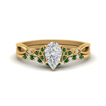 Load image into Gallery viewer, celtic-knot-split-pear-shaped-emerald-engagement-ring-in-yellow-gold-FD9609PEGEMGR-NL-YG
