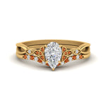Load image into Gallery viewer, celtic-knot-split-pear-shaped-orange-sapphire-engagement-ring-in-yellow-gold-FD9609PEGSAOR-NL-YG
