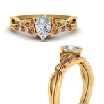 Load image into Gallery viewer, celtic-knot-split-pear-shaped-orange-sapphire-engagement-ring-in-yellow-gold-FD9609PEGSAOR-NL-YG
