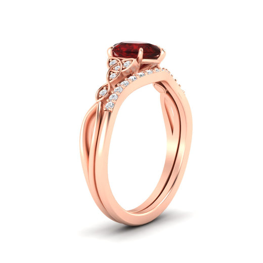 Celtic Knot Split Pear Ruby Wedding Ring Set
