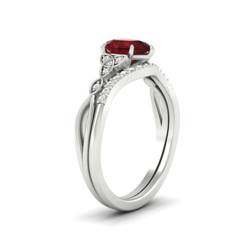 Celtic Knot Split Pear Ruby Wedding Ring Set