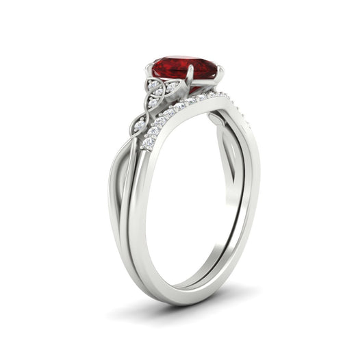 Celtic Knot Split Pear Ruby Wedding Ring Set