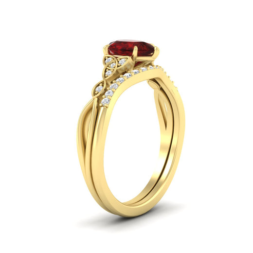 Celtic Knot Split Pear Ruby Wedding Ring Set