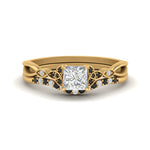 Load image into Gallery viewer, celtic-knot-split-princess-cut-black-diamond-engagement-ring-in-yellow-gold-FD9609PRGBLACK-NL-YG
