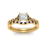 Load image into Gallery viewer, celtic-knot-split-princess-cut-black-diamond-engagement-ring-in-yellow-gold-FD9609PRGBLACK-NL-YG
