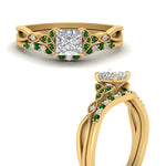 Load image into Gallery viewer, celtic-knot-split-princess-cut-emerald-engagement-ring-in-yellow-gold-FD9609PRGEMGR-NL-YG
