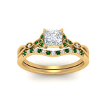 Load image into Gallery viewer, celtic-knot-split-princess-cut-emerald-engagement-ring-in-yellow-gold-FD9609PRGEMGR-NL-YG

