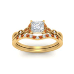 Load image into Gallery viewer, celtic-knot-split-princess-cut-orange-sapphire-engagement-ring-in-yellow-gold-FD9609PRGSAOR-NL-YG
