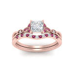 Load image into Gallery viewer, celtic-knot-split-princess-cut-pink-sapphire-engagement-ring-in-rose-gold-FD9609PRGSADRPI-NL-RG
