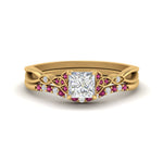 Load image into Gallery viewer, celtic-knot-split-princess-cut-pink-sapphire-engagement-ring-in-yellow-gold-FD9609PRGSADRPI-NL-YG
