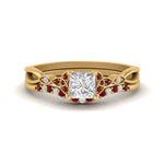Load image into Gallery viewer, celtic-knot-split-princess-cut-ruby-engagement-ring-in-yellow-gold-FD9609PRGRUDR-NL-YG
