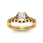 Load image into Gallery viewer, celtic-knot-split-princess-cut-ruby-engagement-ring-in-yellow-gold-FD9609PRGRUDR-NL-YG
