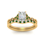 Load image into Gallery viewer, celtic-knot-split-radiant-cut-emerald-engagement-ring-in-yellow-gold-FD9609RAGEMGR-NL-YG