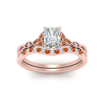 Load image into Gallery viewer, celtic-knot-split-radiant-cut-orange-sapphire-engagement-ring-in-rose-gold-FD9609RAGSAOR-NL-RG
