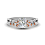 Load image into Gallery viewer, celtic-knot-split-radiant-cut-orange-sapphire-engagement-ring-in-white-gold-FD9609RAGSAOR-NL-WG