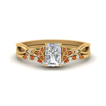 Load image into Gallery viewer, celtic-knot-split-radiant-cut-orange-sapphire-engagement-ring-in-yellow-gold-FD9609RAGSAOR-NL-YG