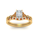 Load image into Gallery viewer, celtic-knot-split-radiant-cut-orange-sapphire-engagement-ring-in-yellow-gold-FD9609RAGSAOR-NL-YG
