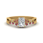 Load image into Gallery viewer, celtic-knot-split-radiant-cut-pink-sapphire-engagement-ring-in-yellow-gold-FD9609RAGSADRPI-NL-YG
