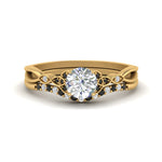 Load image into Gallery viewer, celtic-knot-split-round-cut-black-diamond-engagement-ring-in-yellow-gold-FD9609ROGBLACK-NL-YG
