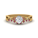 Load image into Gallery viewer, celtic-knot-split-round-cut-pink-sapphire-engagement-ring-in-yellow-gold-FD9609ROGSADRPI-NL-YG
