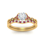 Load image into Gallery viewer, celtic-knot-split-round-cut-pink-sapphire-engagement-ring-in-yellow-gold-FD9609ROGSADRPI-NL-YG
