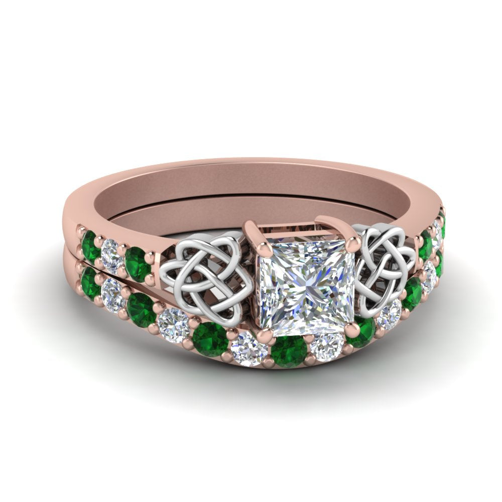 celtic-princess-cut-diamond-wedding-ring-set-with-emerald-in-rose-gold-FDENS2255B1PRGEMGR-NL-RG?v=1757056920